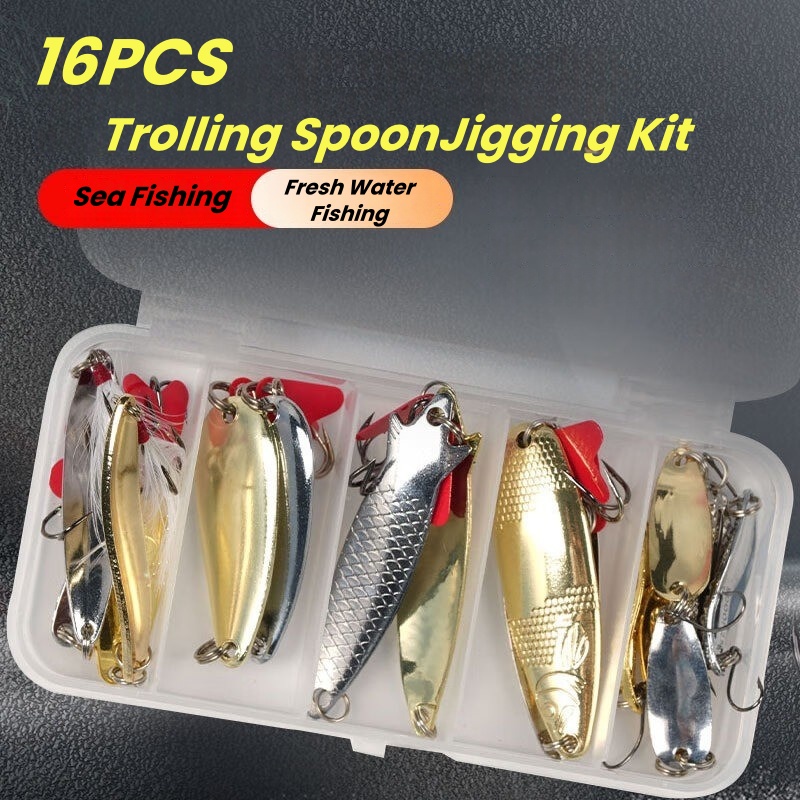 Fishing Lure Kit 16 Pcs Sets T - Fishing Lure Spoon 评论和价格
